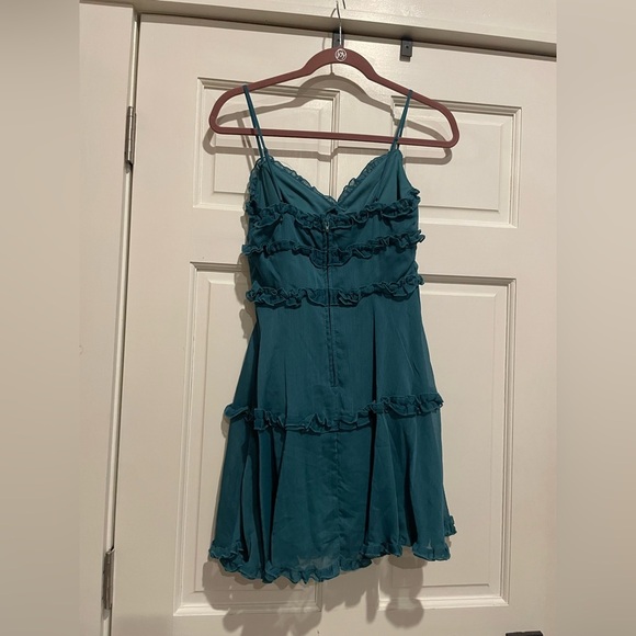 B. Darlin Turquoise Ruffle Mini Dress with Thin Straps - Picture 3 of 3